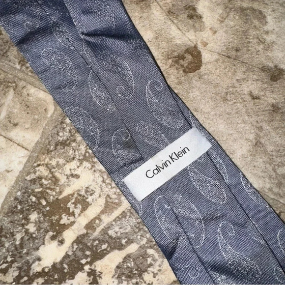Men’s Calvin Klein Brand Grey Paisley Print Greyish Blue Colour Office Work Tie - Picture 8 of 12